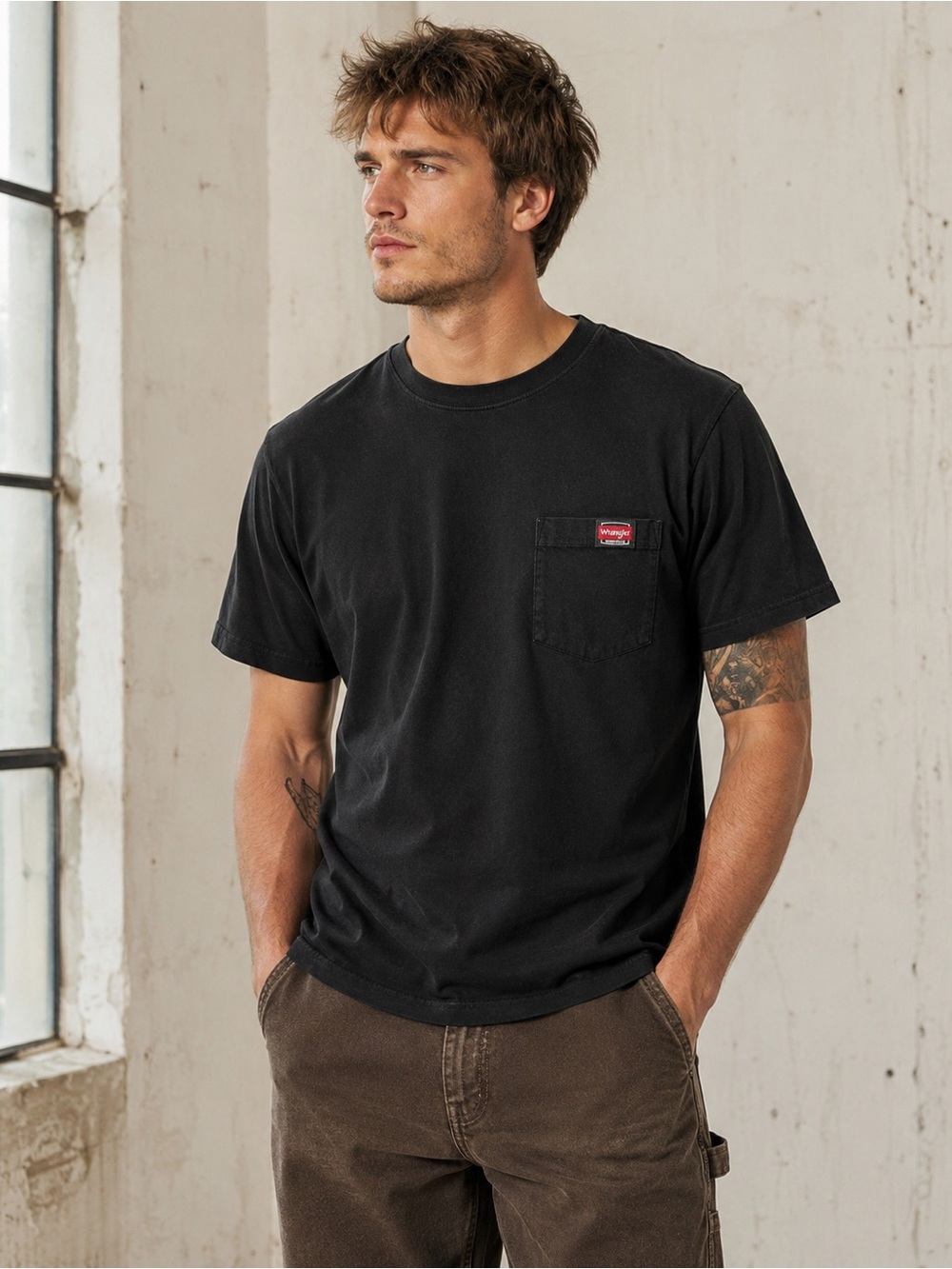 Wrangler Workwear Black Pocket T-Shirt Men’s Large 42-44 Heavyweight Tee
